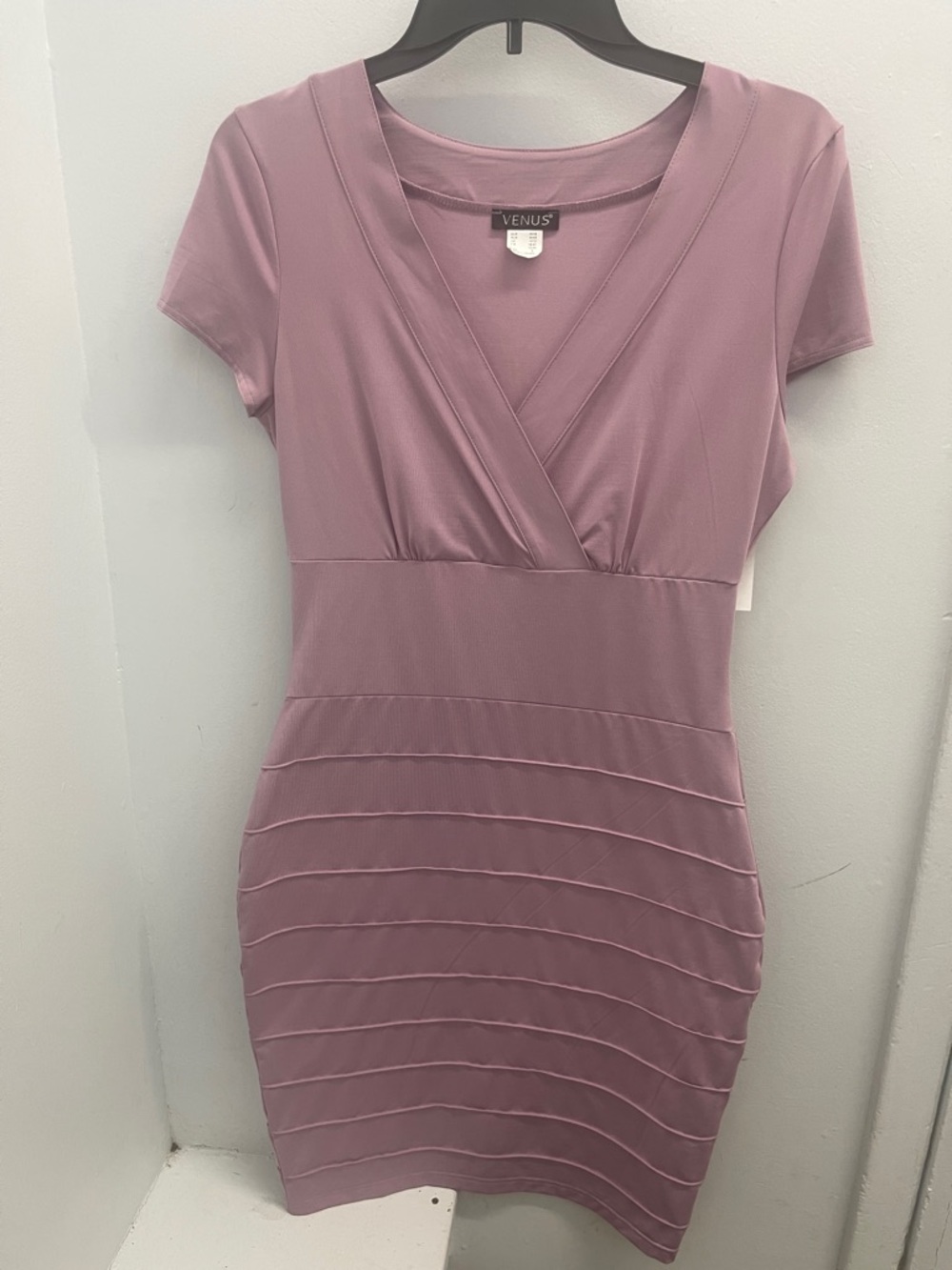 VENUS Mauve Short Sleeve Faux-Wrap Mini Dress